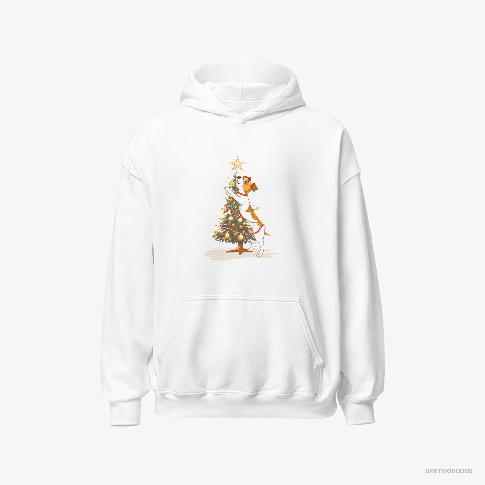 Funny Jack Russell Terrier Decorating the Tree with Lights – Men's Hoodie White – Classic