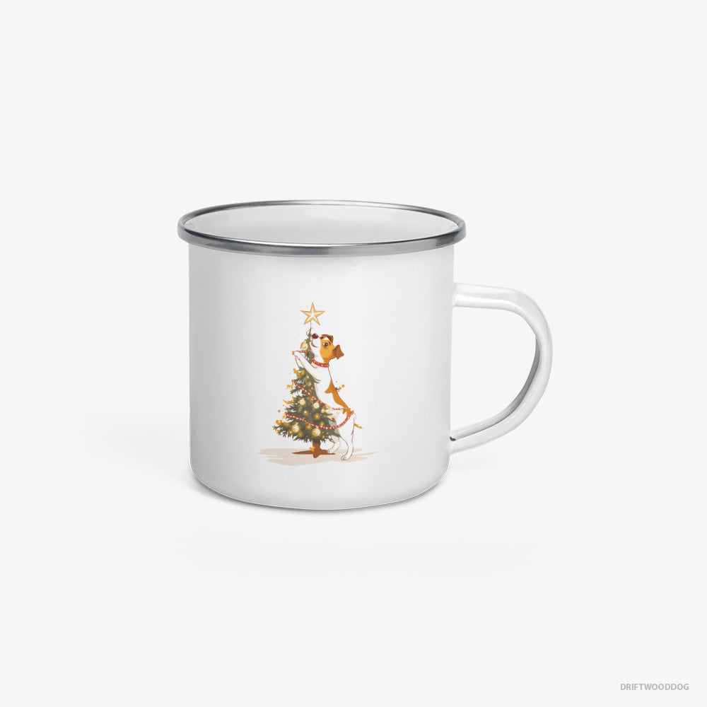 Jack Russell Terrier Decorating the Tree with Lights Enamel Mug