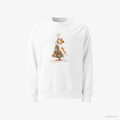 Jack Russell Terrier Decorating the Tree with Lights White Sweatshirt