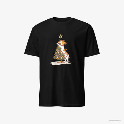 Jack Russell Terrier Decorating the Tree with Lights Black T-Shirt