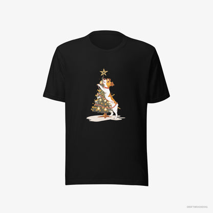 Jack Russell Terrier T-Shirt – Men Black T-Shirt Eco-Friendly – Decorating the Tree with Lights (on White Background)