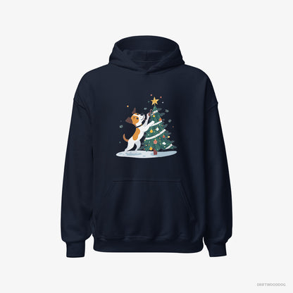 Jack Russell Terrier Wrapping a Cozy Ribbon Around the Tree Navy Hoodie