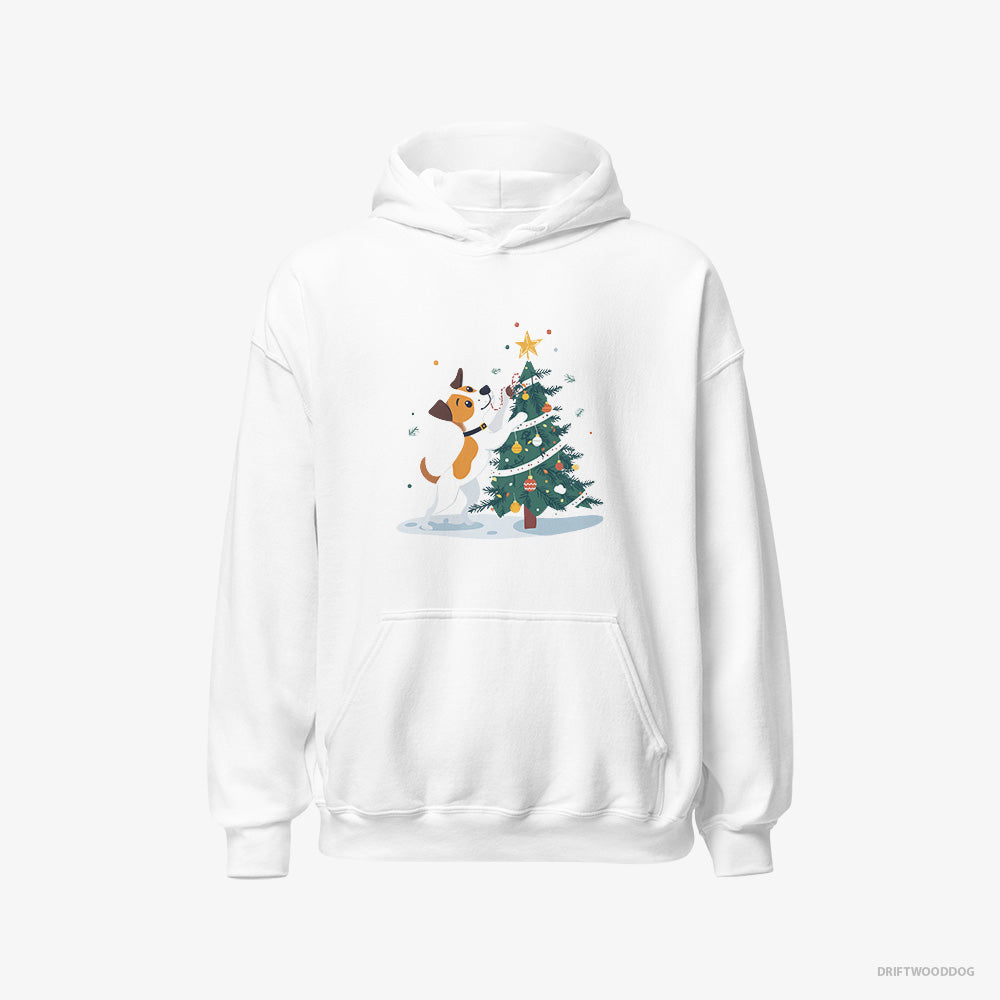 Jack Russell Terrier Wrapping a Cozy Ribbon Around the Tree – Women's Hoodie White – Classic