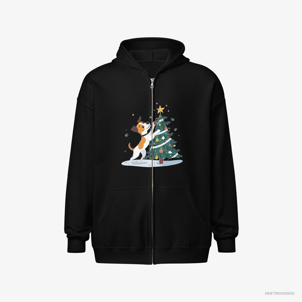 Jack Russell Terrier Wrapping a Cozy Ribbon Around the Tree Full-Zip Hoodie