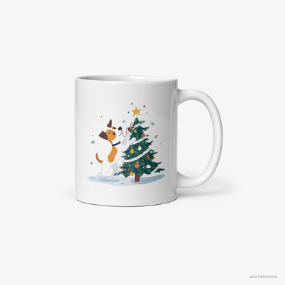 Jack Russell Terrier Wrapping a Cozy Ribbon Around the Tree White Mug