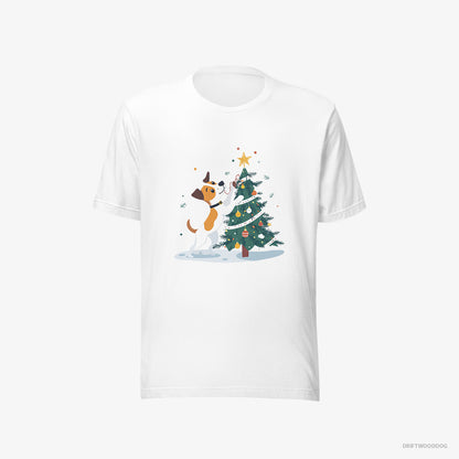 Jack Russell Terrier Wrapping a Cozy Ribbon Around the Tree White T-Shirt