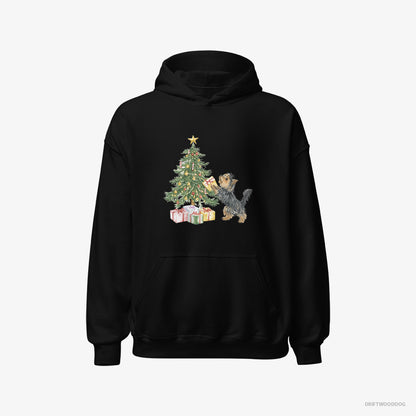 Yorkshire Terrier Placing Christmas Presents Under the Tree Black Hoodie