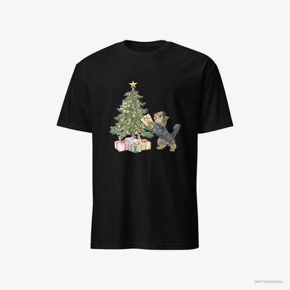 Yorkshire Terrier Placing Christmas Presents Under the Tree Black T-Shirt