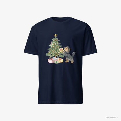 Yorkshire Terrier Placing Christmas Presents Under the Tree Navy T-Shirt