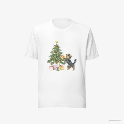 Yorkshire Terrier Placing Christmas Presents Under the Tree White T-Shirt