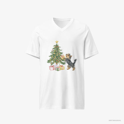 Yorkshire Terrier Placing Christmas Presents Under the Tree White T-Shirt