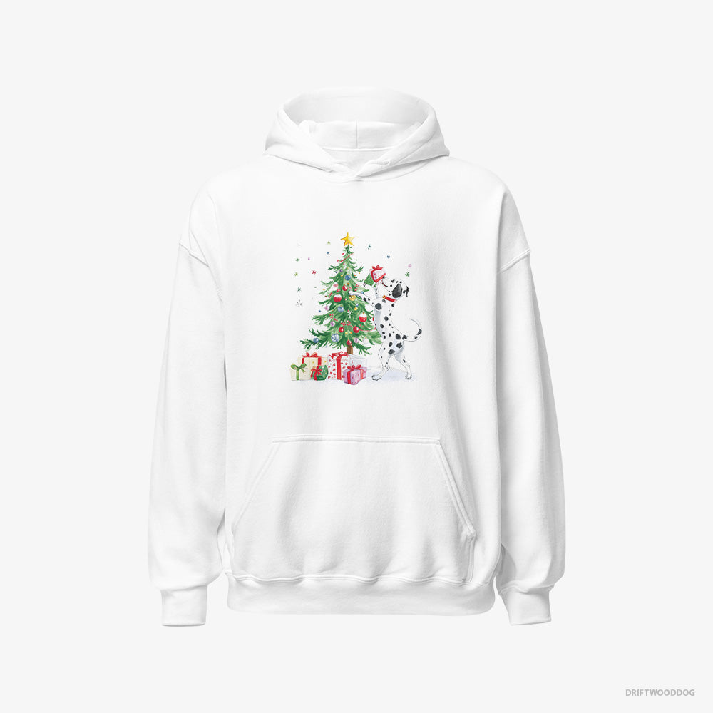 Dalmatian Hoodie – Men White Hoodie Classic – Arranging Christmas Tree (on White Background)