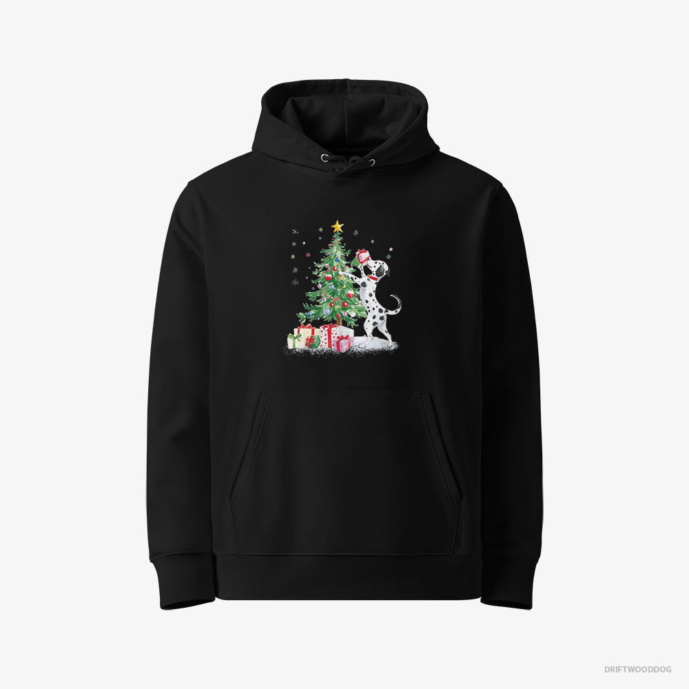 Dalmatian Hoodie – Men Black Hoodie Eco-Friendly – Arranging Christmas Tree (on White Background)