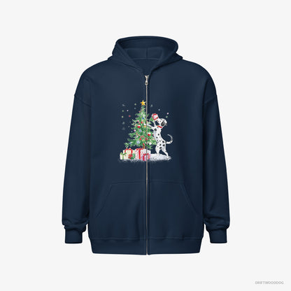 Dalmatian Arranging Christmas Tree Navy Hoodie