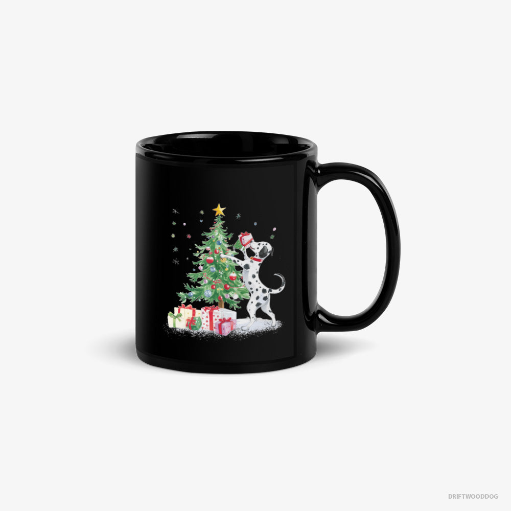 Dalmatian Mug – Unisex Black Mug Classic – Arranging Christmas Tree (on White Background)