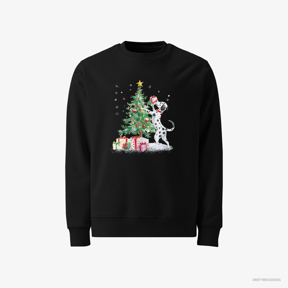 Dalmatian Sweatshirt – Men Black Sweatshirt Classic – Arranging Christmas Tree (on White Background)