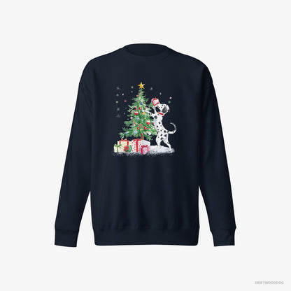 Dalmatian Arranging Christmas Tree Navy Sweatshirt