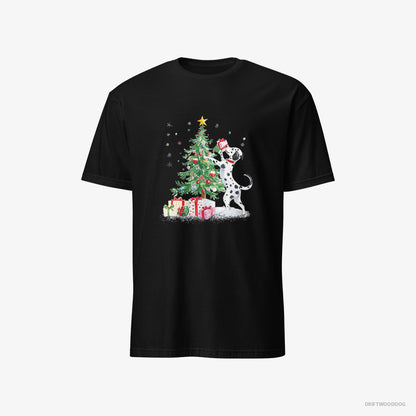 Dalmatian Arranging Christmas Tree Black T-Shirt