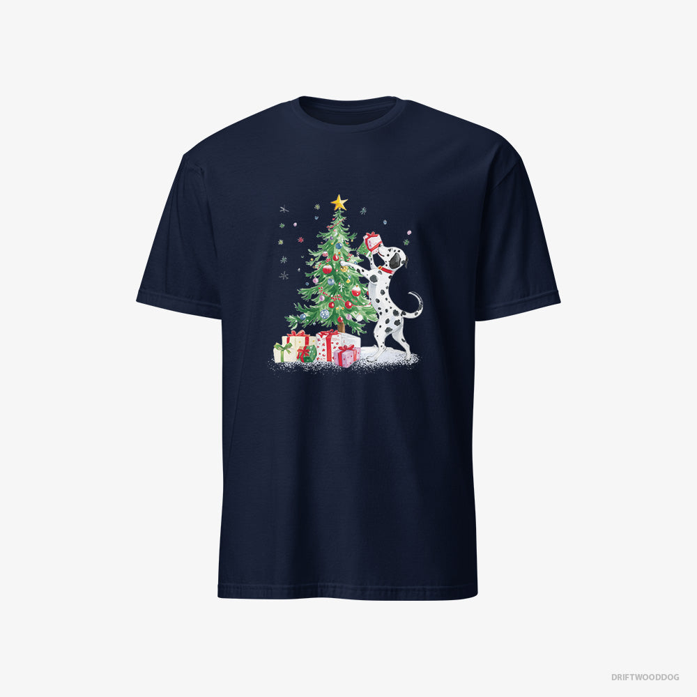 Dalmatian T-Shirt – Men Navy T-Shirt Classic – Arranging Christmas Tree (on White Background)