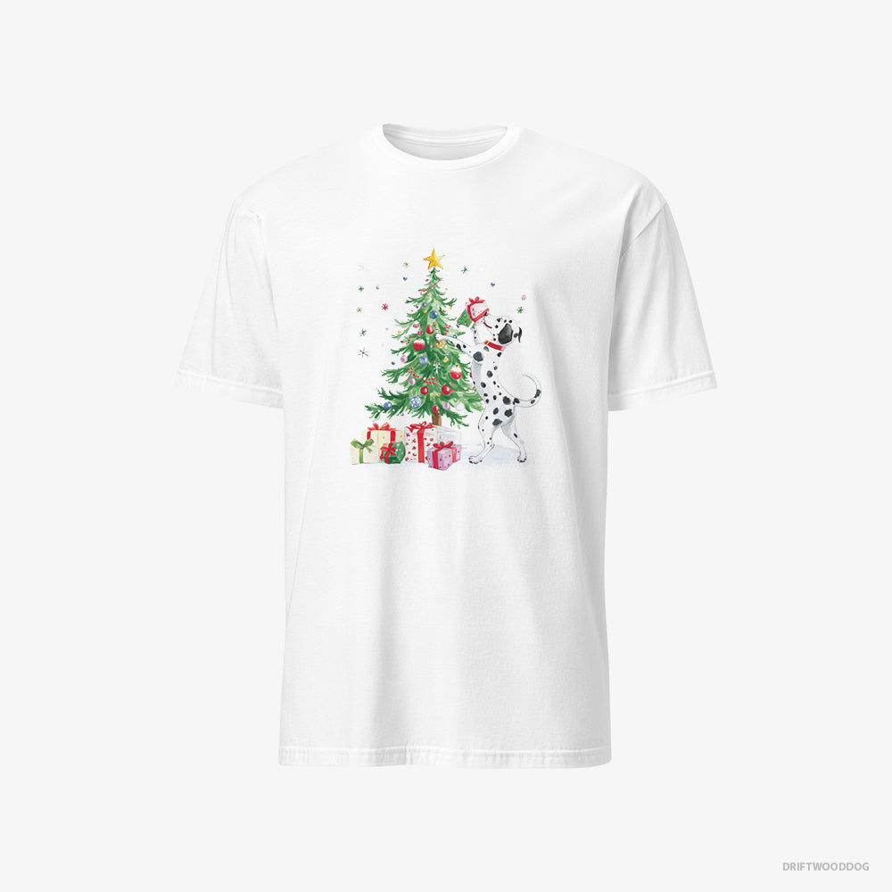 Dalmatian T-Shirt – Men White T-Shirt Classic – Arranging Christmas Tree (on White Background)