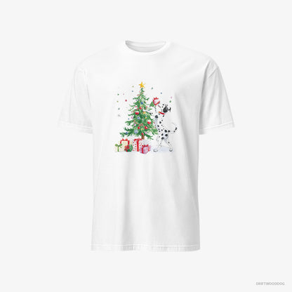 Dalmatian T-Shirt – Men White T-Shirt Classic – Arranging Christmas Tree (on White Background)