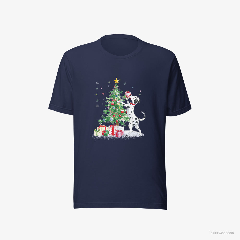 Dalmatian T-Shirt – Men Navy T-Shirt Eco-Friendly – Arranging Christmas Tree (on White Background)