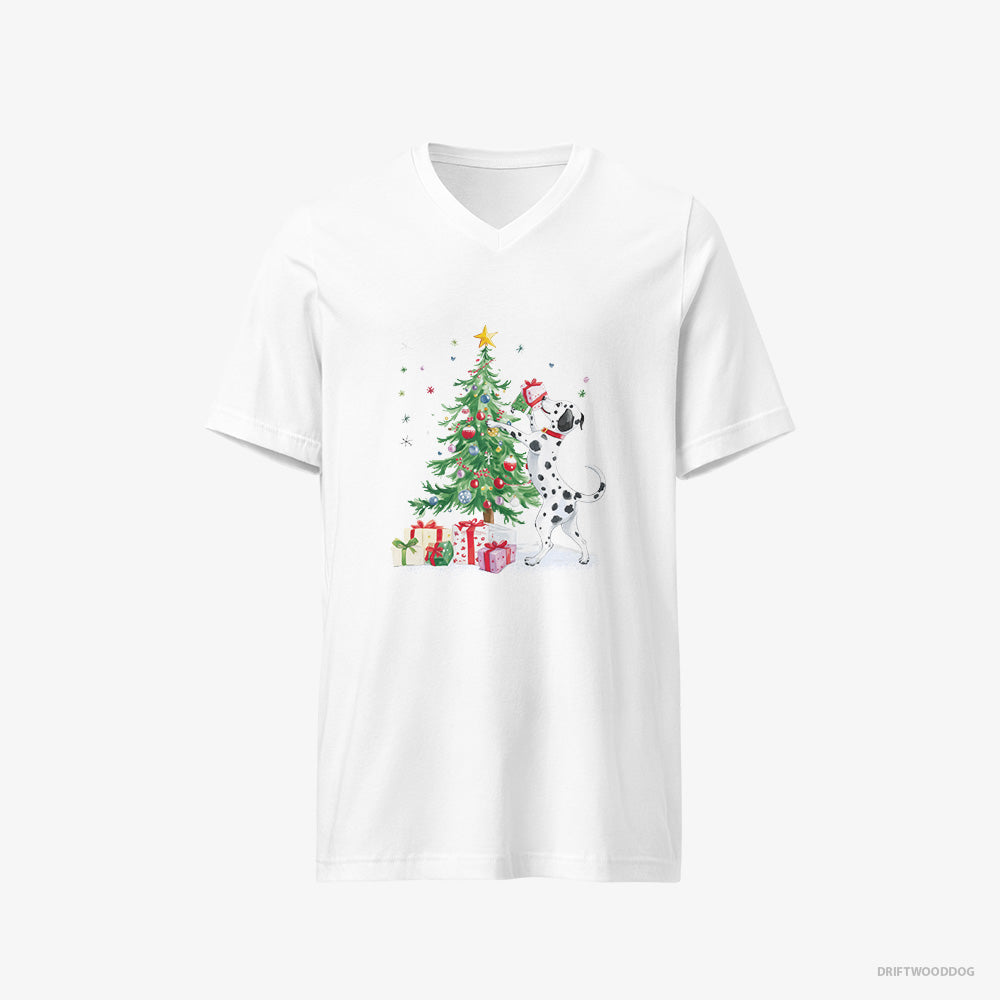 Dalmatian Arranging Christmas Tree V-Neck T-Shirt