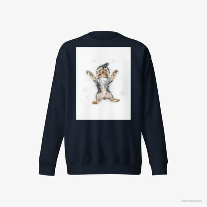 Yorkshire Terrier Making an Angel on the Snow Navy Sweatshirt