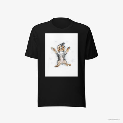 Yorkshire Terrier Making an Angel on the Snow Black T-Shirt