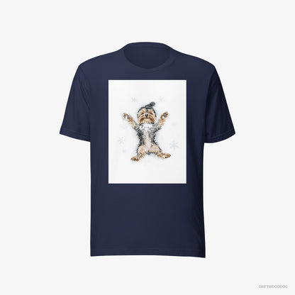 Yorkshire Terrier Making an Angel on the Snow Navy T-Shirt