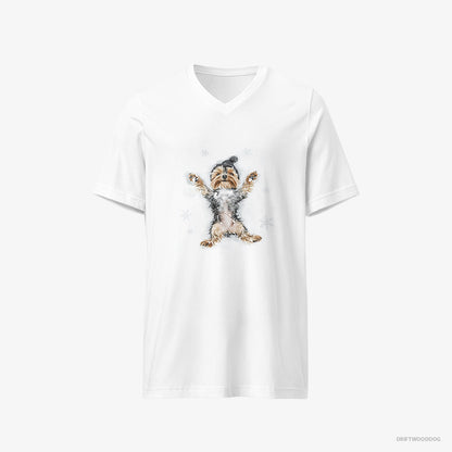 Yorkshire Terrier Making an Angel on the Snow White T-Shirt