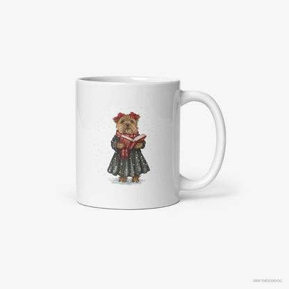 Yorkshire Terrier Performing Christmas Carols White Mug