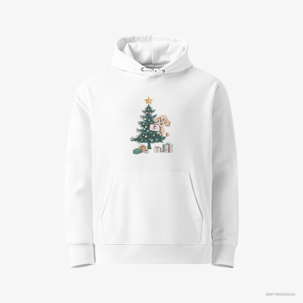 Poodle Hoodie – Women White Hoodie Eco-Friendly – Styling the Christmas Tree (on White Background)