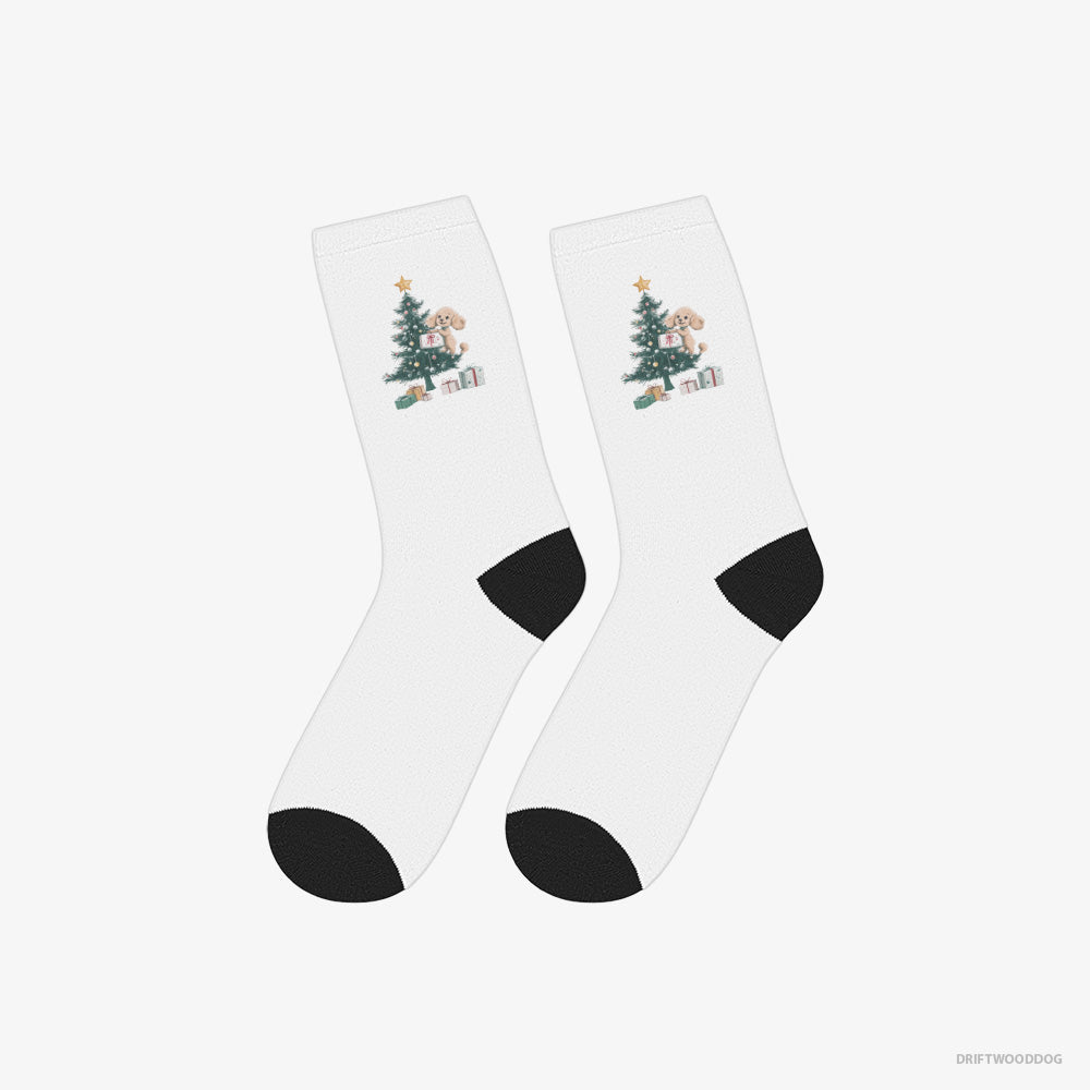 Poodle Socks – Unisex White Socks Classic – Styling the Christmas Tree (on White Background)