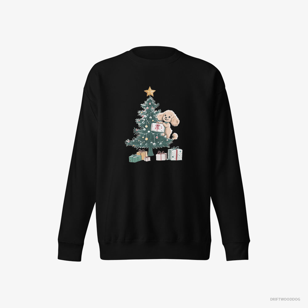 Poodle Sweatshirt – Men Black Sweatshirt Eco-Friendly – Styling the Christmas Tree (on White Background)