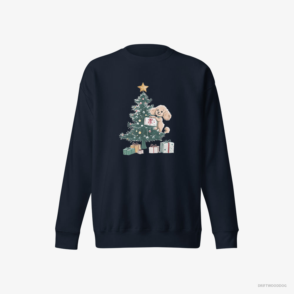 Poodle Sweatshirt – Men Navy Sweatshirt Eco-Friendly – Styling the Christmas Tree (on White Background)