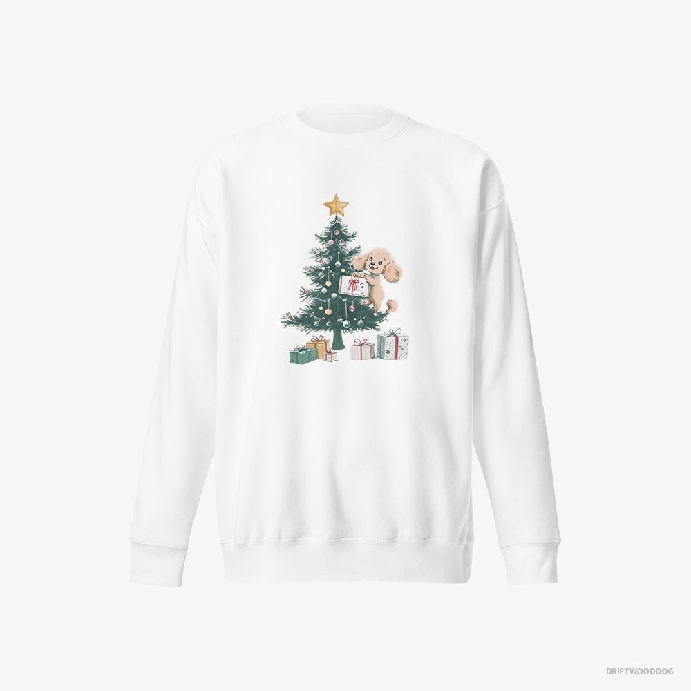 Poodle Sweatshirt – Men White Sweatshirt Eco-Friendly – Styling the Christmas Tree (on White Background)