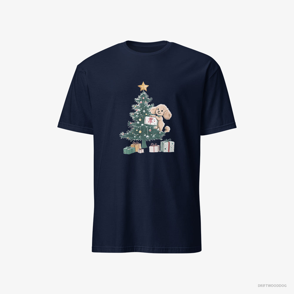 Poodle T-Shirt – Men Navy T-Shirt Classic – Styling the Christmas Tree (on White Background)