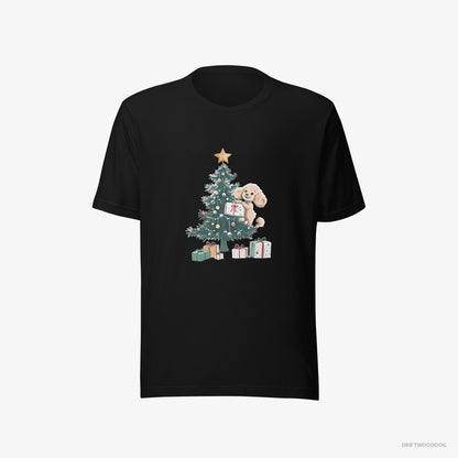 Poodle T-Shirt – Men Black T-Shirt Eco-Friendly – Styling the Christmas Tree (on White Background)