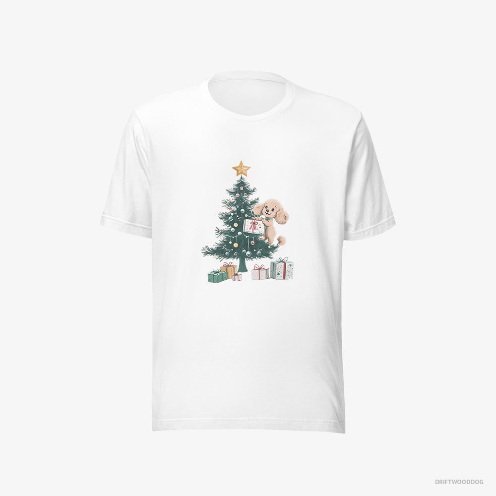 Poodle T-Shirt – Men White T-Shirt Eco-Friendly – Styling the Christmas Tree (on White Background)