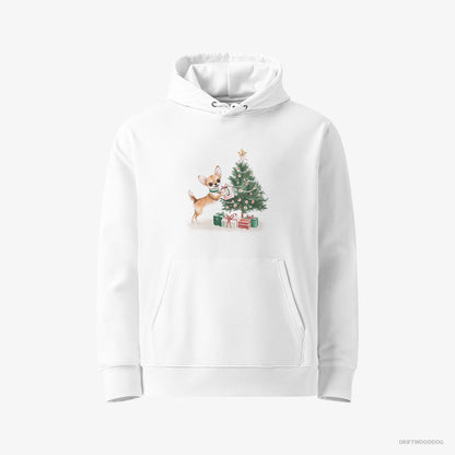 Chihuahua Placing Christmas Presents Under the Tree White Hoodie