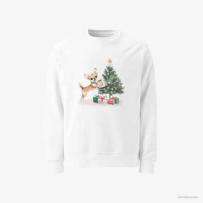 Chihuahua Placing Christmas Presents Under the Tree White Sweatshirt