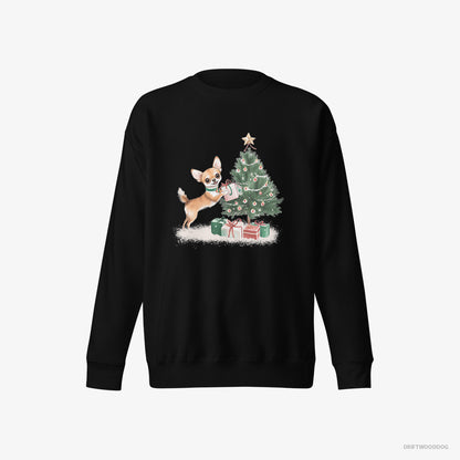 Chihuahua Placing Christmas Presents Under the Tree Black Sweatshirt