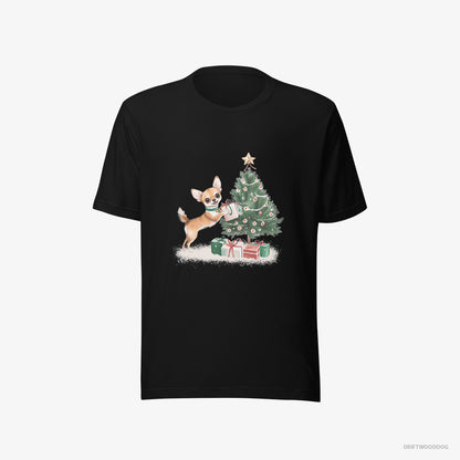 Chihuahua Placing Christmas Presents Under the Tree Black T-Shirt