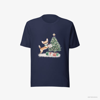 Chihuahua T-Shirt – Men Navy T-Shirt Eco-Friendly – Placing Christmas Presents Under the Tree (on White Background)