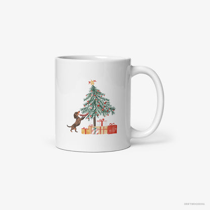 Dachshund Decorating the Christmas Tree with a Sausage White Mug