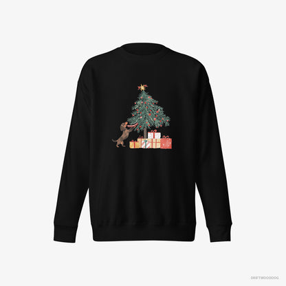 Dachshund Decorating the Christmas Tree with a Sausage Black Sweatshirt