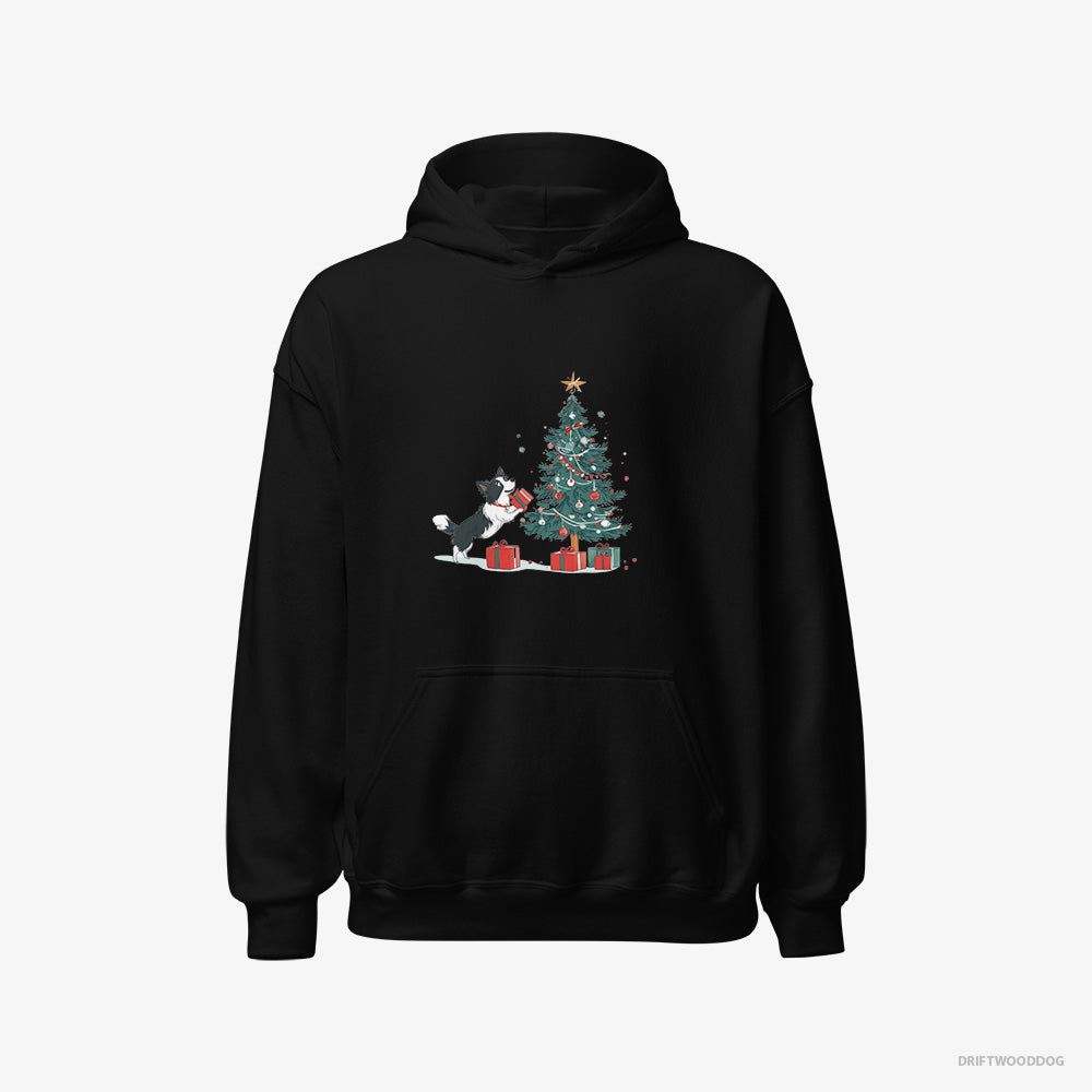 Border Collie Hoodie – Women Black Hoodie Classic – Preparing Presents for the Christmas (on White Background)