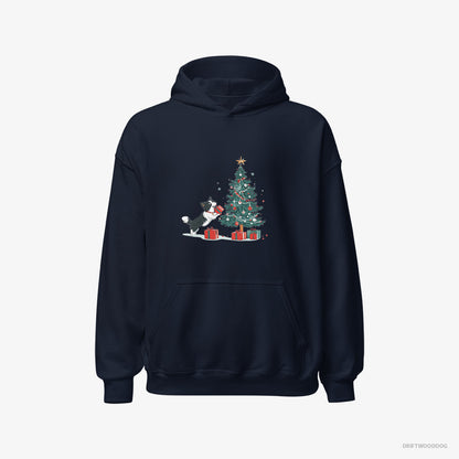 Border Collie Preparing Presents for the Christmas Navy Hoodie