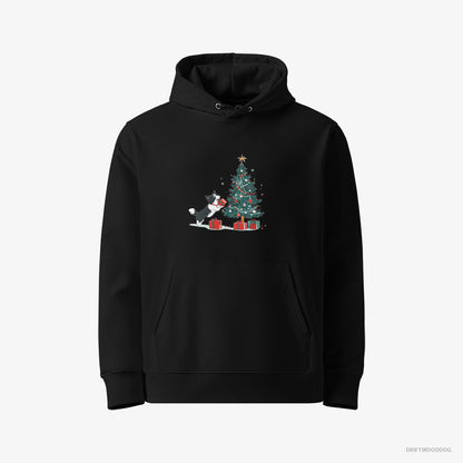 Border Collie Hoodie – Men Black Hoodie Eco-Friendly – Preparing Presents for the Christmas (on White Background)